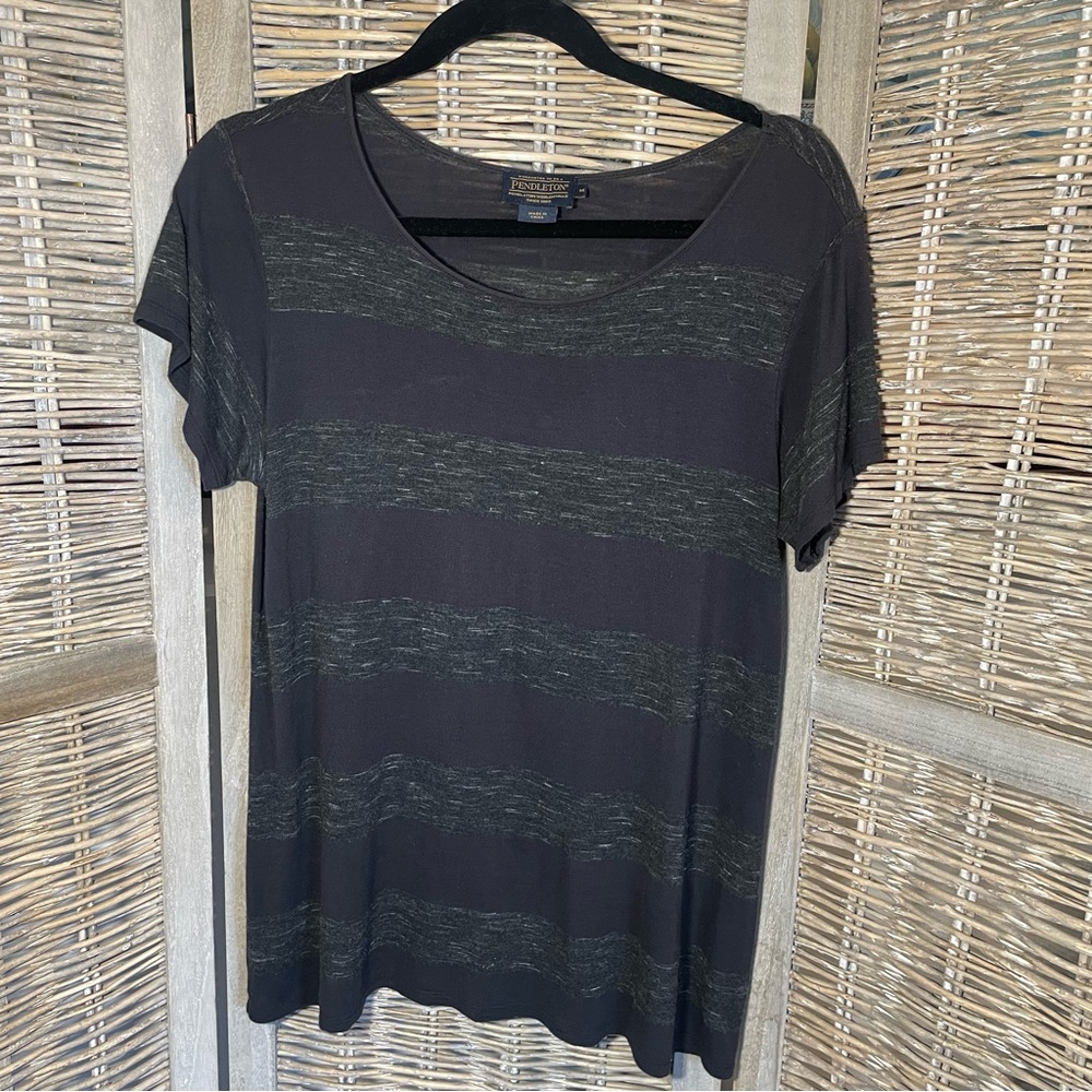 Pendleton Black and Gray Striped Women's Tee